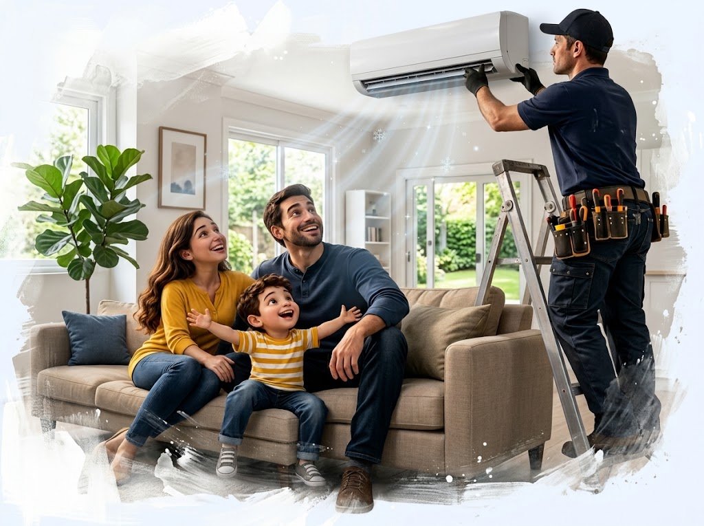 Profissional eletricista realizando serviço com segurança e tranquilidade para a família